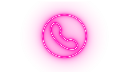 Pink neon sign of a telephone receiver icon, isolated on transparent background