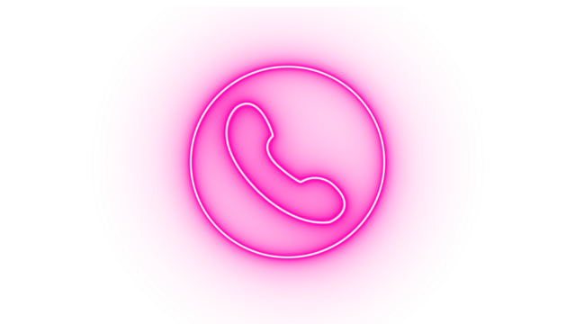 Pink neon sign of a telephone receiver icon, isolated on transparent background