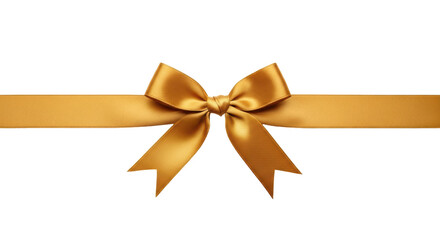 Isolated Gold Satin Ribbon with a Bow Knot, Festive Decoration for Presents, Wrapping Gift