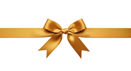 Isolated Gold Satin Ribbon with a Bow Knot, Festive Decoration for Presents, Wrapping Gift