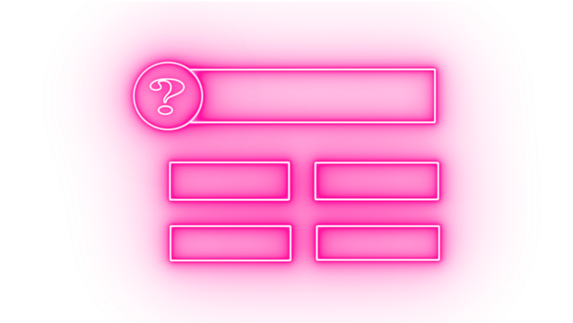 Pink neon question mark and multiple choice options icon isolated on transparent background