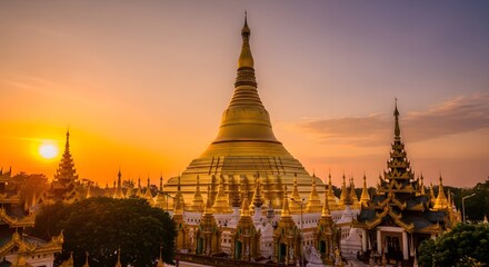Obraz premium Golden Sunset at Shwedagon Pagoda, Yangon