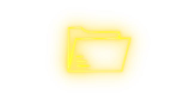 Yellow neon folder icon with document symbol isolated on transparent background