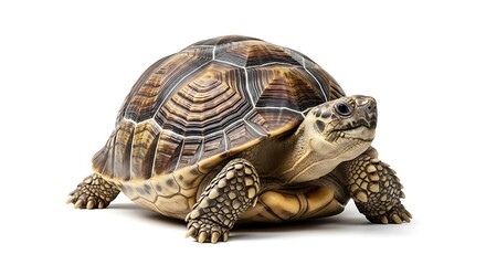 Obraz premium Detailed image of a tortoise on a white background, showcasing its shell.