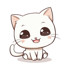 Fototapeta premium Cute cartoon cat character with big eyes and playful expression on a transparent background ready for use in designs