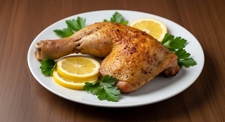Roasted Chicken Leg with Lemon and Herbs.