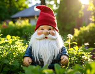 Obraz premium Smiling garden gnome in a garden