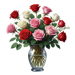 Roses in Floral Vase, isolated on transparent background
