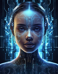 scanning the skin of a young woman's face for sufficient moisture, abstract cosmetology illustration