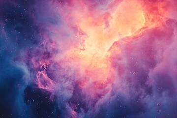 Naklejka premium A vibrant nebula bursts with color, showcasing cosmic clouds and stellar formations in a breathtaking display of the universe's beauty.