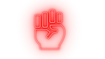 Red neon fist icon with chart bars isolated on transparent background