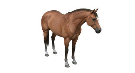 Fototapeta premium Isolated chestnut horse standing, a beautiful equine animal for equestrian activities