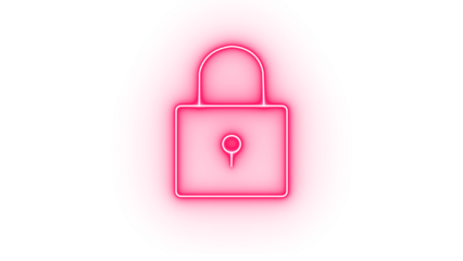 Pink neon padlock icon isolated on transparent background