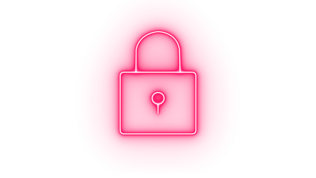 Pink neon padlock icon isolated on transparent background