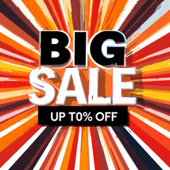 "Big Sale" text displayed with "Up To 70% Off" on a vibrant, colorful radial background.