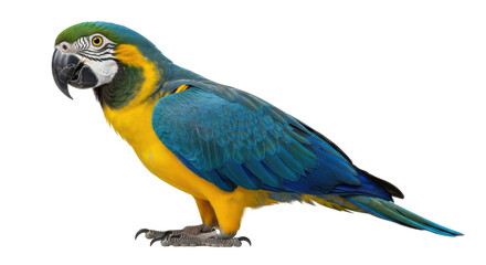 Isolated Colorful macaw standing with plumage details for a tropical pet on light surface