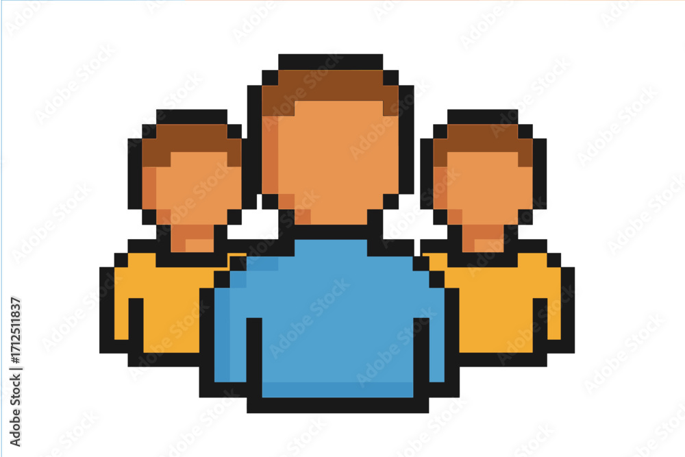 Poster pixel art group icon. 8 bit style team avatars for video game. social network user profile symbol. c
