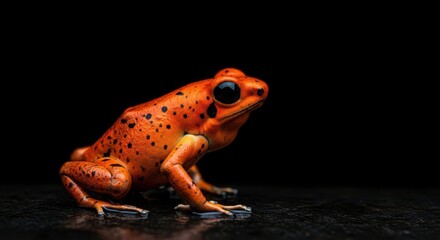 Vibrant Orange Frog with Dark Spots on Black Background