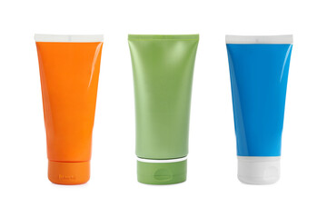 Different tubes for cosmetics isolated on white, set