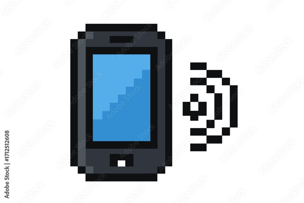 Aufkleber ringing smartphone pixel art icon. 8-bit mobile phone symbol. retro video game style cell phone rece
