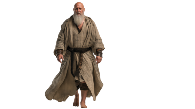 Ham full body on transparent background, biblical patriarch son of Noah, Old Testament character in ancient robe, isolated PNG figure.