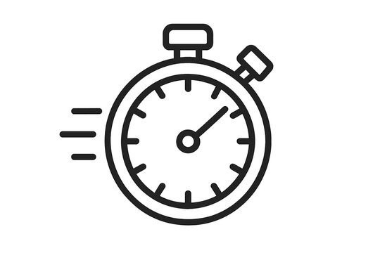 Stopwatch timer icon moving fast. Speed and urgency concept. Chronometer symbol for deadline, race, sport competition. Simple line vector graphic for time management.