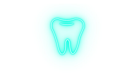 Cyan neon tooth icon isolated on transparent background