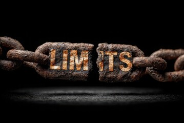 Broken chain with word "LIMITS", breaking barriers