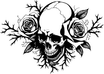 Obraz premium Triple Skull and Roses Illustration