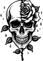 Skulls and Roses Vector &ndash; Gothic Tattoo Style Illustration