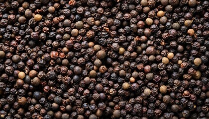top view on black color peppercorns texture background