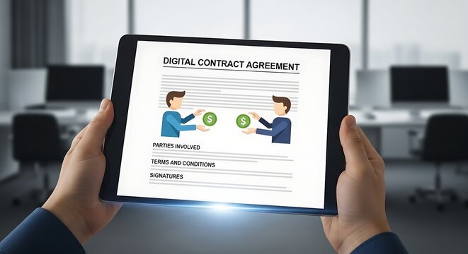 Digital Contract Agreement on Tablet.