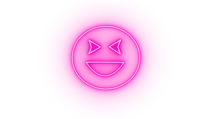Neon pink evil smiley face emoji isolated on transparent background