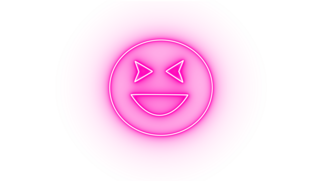 Neon pink evil smiley face emoji isolated on transparent background