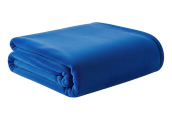 Folded blue fleece blanket isolated on transparent background