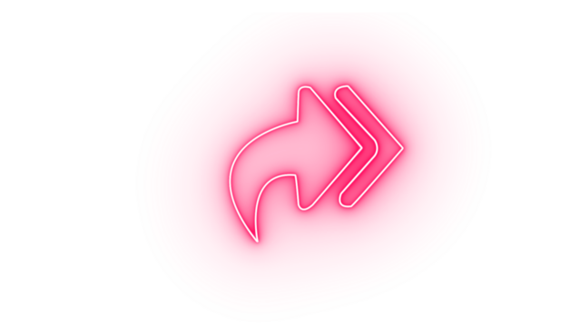 A bright pink neon share icon with an arrow, isolated on transparent background - Powered by Adobe