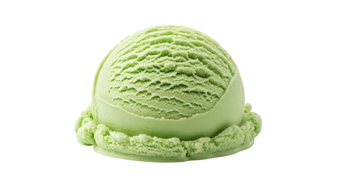 Isolated green ice cream scoop, refreshing summer dessert for menu item or food blog design