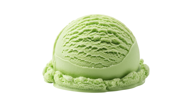 Isolated green ice cream scoop, refreshing summer dessert for menu item or food blog design