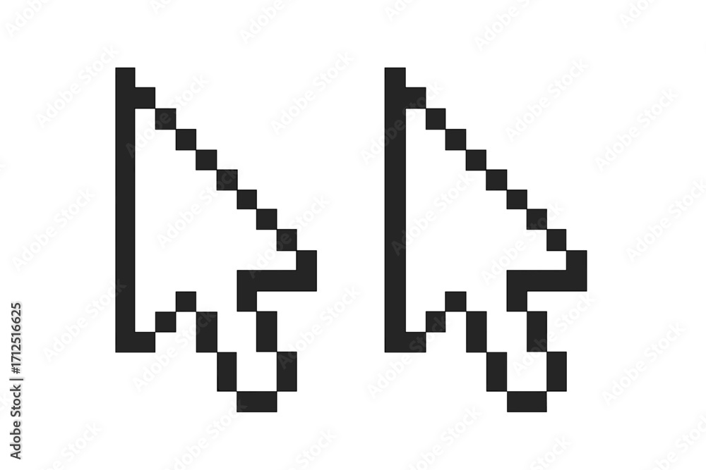 Fototapete pixel cursor icon set. arrow pointer symbol for computer mouse. retro 8-bit graphic design element. 