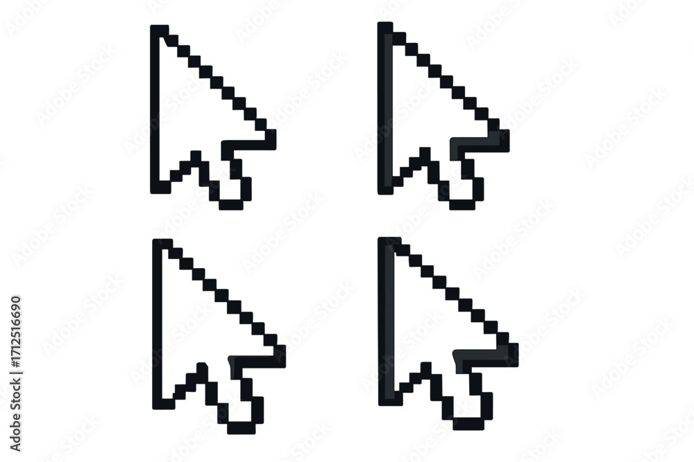 Fototapete set of pixelated arrow cursors. retro 8-bit computer pointer icons for navigation. digital graphic u
