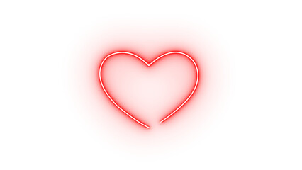 A vibrant red neon heart shape, isolated on transparent background
