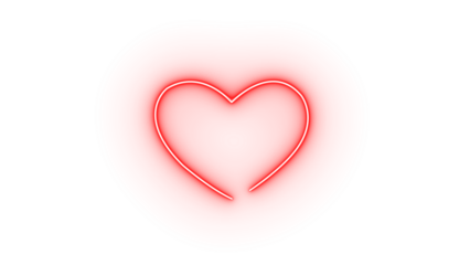 A vibrant red neon heart shape, isolated on transparent background