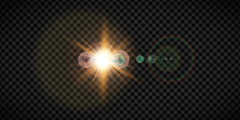 Transparent sun flare overlay with halo sunshine effects and glowing burst rays. Summer heat glares or magical sparkle textures for nature backgrounds. Abstract spotlight radiance or glitter speed.