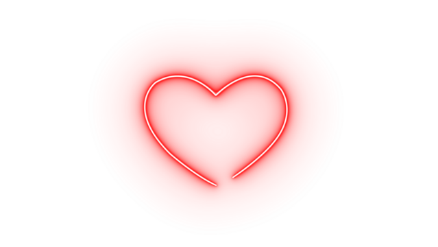 A vibrant red neon heart shape, isolated on transparent background