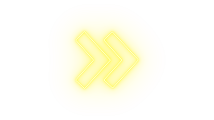 A bright yellow neon double chevron arrow pointing to the right, isolated on transparent background