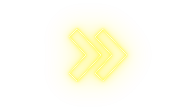 A bright yellow neon double chevron arrow pointing to the right, isolated on transparent background - Powered by Adobe