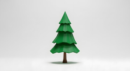 Obraz premium Simple green pine tree illustration with a brown trunk on a white background