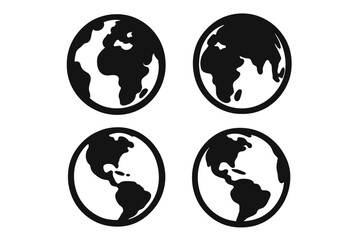 Globe earth icon set. Planet symbol collection. World map silhouette. Vector graphic for global business, international travel, web, communication, and ecology concept design.