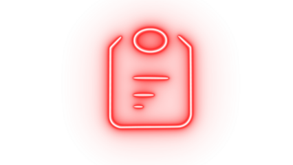 Red neon clipboard icon isolated on transparent background