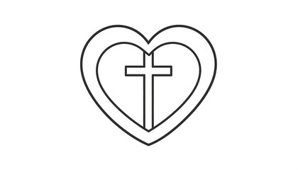 Obraz premium Simple heart-shaped outline encompassing a cross